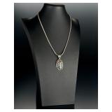 Carolyn Pollack Sterling Silver Multi-Stone Inlay Floral Pendant Necklace Italy