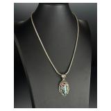 Carolyn Pollack Sterling Silver Multi-Stone Inlay Floral Pendant Necklace Italy