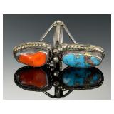 Vintage Navajo Silver Turquoise Coral Ring | Size 7.75 | 17g