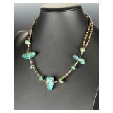 Vintage Native American Royston Turquoise & Shell Heishi Bead Chunky Necklace