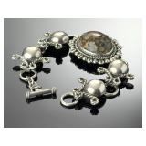 Vintage Mexican Sterling Silver Leopard Skin Jasper Cabochon Bracelet 925