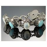 Suarti BA Bali Sterling Silver Blue Chalcedony & Mother of Pearl Bracelet 925