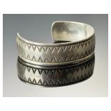 Navajo Signed Childs Sterling Silver Hand Stamped Cuff Bracelet 18.3g