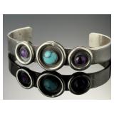 Navajo DELEGO Sterling Silver Sleeping Beauty Turquoise Amethyst Cuff Bracelet