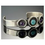 Navajo DELEGO Sterling Silver Sleeping Beauty Turquoise Amethyst Cuff Bracelet