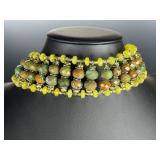 Green Turquoise & Prehnite 4-Strand Collar Statement Necklace 213g