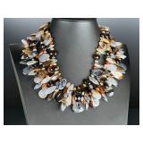 Dendritic Agate & Chalcedony 4-Strand Statement Necklace, 18' Artisan Piece