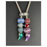 Cedora Italy Sterling Silver Lariat Necklace 26 Inch Slide Beads Cornicello 71g