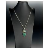 Artisan Sterling Silver Malachite Aquamarine Peridot Pendant Necklace Italy 925