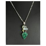 Artisan Sterling Silver Malachite Aquamarine Peridot Pendant Necklace Italy 925