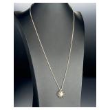Vintage Italian Sterling Silver Diamond Starburst Pendant Necklace 29.5in