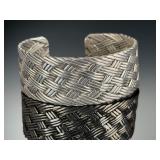 Vintage Mexican Sterling Silver Basket Weave Cuff Bracelet 925