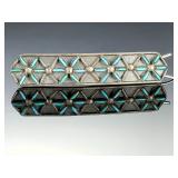 Antique Zuni Needlepoint Turquoise Silver Hair Clip Barrette Native American SW