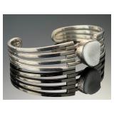 Vintage Mexican Sterling Silver White Quartz Druzy Cuff Bracelet Taxco A15
