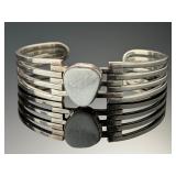Vintage Mexican Sterling Silver White Quartz Druzy Cuff Bracelet Taxco A15