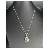 Navajo Sterling Silver Kingman Turquoise Pendant Necklace Signed SE Italy 925