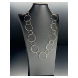 LJR Signed Sterling Silver Modernist Interlocking Ring Statement Necklace 28'