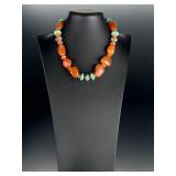 Chunky Carnelian & Turquoise Southwestern Silver Accent Statement Necklace 20'