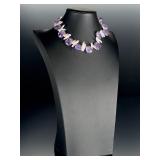 Chunky Amethyst & Biwa Baroque Pearl Statement Necklace 16' Organic Boho