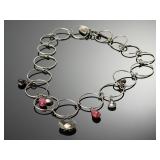Chan Luu Sterling Silver Gemstone Link Choker Necklace Smoky Quartz Garnet 14'