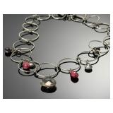 Chan Luu Sterling Silver Gemstone Link Choker Necklace Smoky Quartz Garnet 14'
