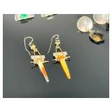 5 Pairs Vintage Sterling Silver Artisan Earrings Malachite Amber Smoky Quartz