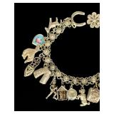 Vintage Sterling Silver & Mixed Metal Charm Bracelet, Assorted Collectible Charms