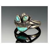 Vintage Navajo Turquoise Silver Ring, Size 7, Signed RS