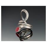 Vintage Mexican Modern Sterling Silver Statement Ring, Red Cabochon, Size 8