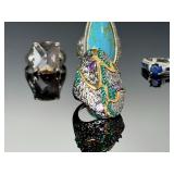 Sterling 925 & Costume Rings Lot (5): Turquoise, CZ, Sapphire Style, Statement