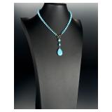 Natural Larimar Beaded Pendant Necklace 16.5 In Toggle Clasp Dominican Blue