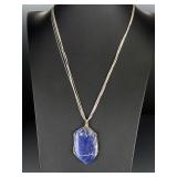 Native American Lapis Lazuli Liquid Sterling Silver 5-Strand Necklace Pendant