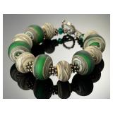 Artisan Handmade Lampwork Glass Toggle Bracelet Green Earthy Swirl Beads 8'