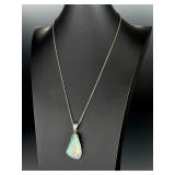 925 Sterling Silver Italian Box Chain & Crazy Lace Agate Leaf Pendant Necklace