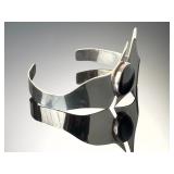 Vintage Taxco Mexican Sterling Silver Black Onyx Modernist Cuff Bracelet TB-41