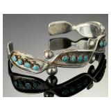 Vintage Native American Sterling Silver Sleeping Beauty Turquoise Cuff Bracelet
