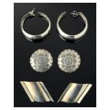 Sterling Silver Vintage Earrings Lot of 3 Pairs Mexican Modernist Southwestern