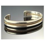 Navajo IAN Sterling Silver 12K Gold Filled Cable Cuff Bracelet 21.5g