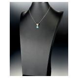 Native American Sterling Silver Sleeping Beauty Turquoise Bear Pendant Necklace
