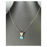 Native American Sterling Silver Sleeping Beauty Turquoise Bear Pendant Necklace