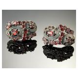Vintage Sterling Silver Fiery Red Garnet Cluster Omega Back Earrings 925