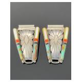 Vintage Southwest Sterling Silver Turquoise Coral Inlay Watch Tips BB Signed