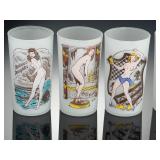 Vintage Mid-Century Frosted Pin-Up Bar Glasses by D'Marj - Lot of 6 Risque