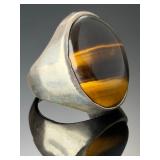 Vintage Mexican Sterling Silver Tiger's Eye Ring Size 9.5 Heavy 18.3g