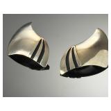Vintage JK Sterling Silver Modernist Wing Statement Earrings Oxidized Overlay