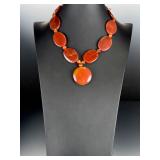 Vintage Carnelian Agate Modernist Statement Necklace, Chunky Polished Disc