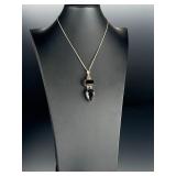 Sterling Silver Smoky Quartz & Peridot Pendant Necklace, Italy 925 Chain