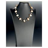 Sterling Silver Banded Agate & Smoky Quartz Statement Necklace 20 Inch 925