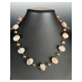 Sterling Silver Banded Agate & Smoky Quartz Statement Necklace 20 Inch 925