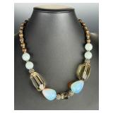 Opalite Smoky Quartz Bronzite Bali Style Chunky Beaded Statement Necklace